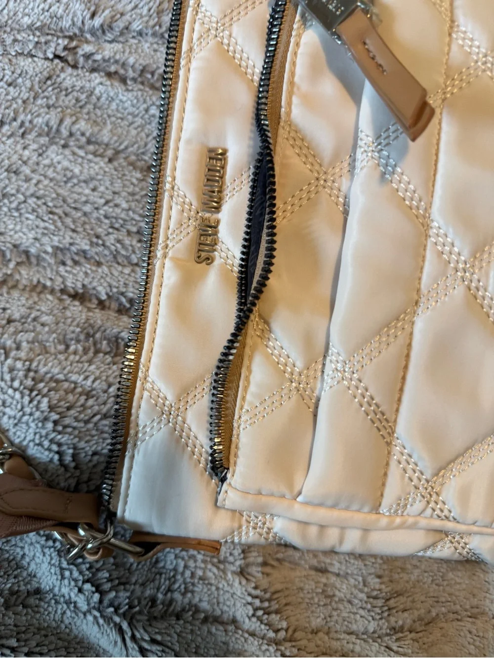 Steve Madden Quilted Cream Crossbody with extra Chain accent
